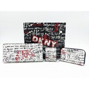 3 PC set -DKNY Gia faux-leather logo wallet + card case + mini pouch & keychain
